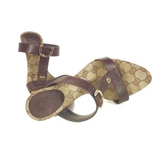 GUCCI Mules, Logo Print, Size 7 Women's US